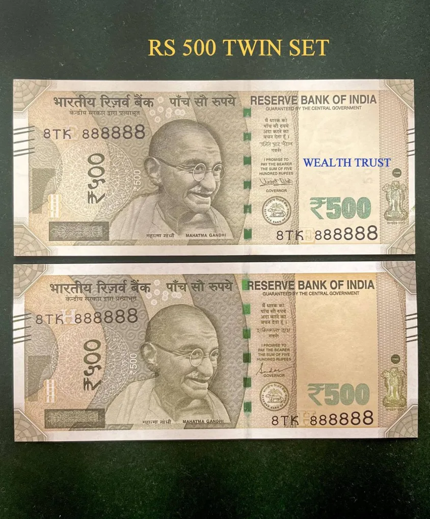 Rs 500 Twin Pair Gem Unc Very Unique Banknote Set Super Solid Number 8TK 888888