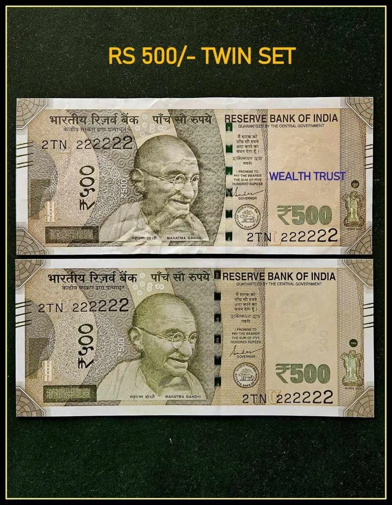 Rs 500 Twin Pair Gem Unc Very Unique Banknote Set Super Solid Number 2TN 222222