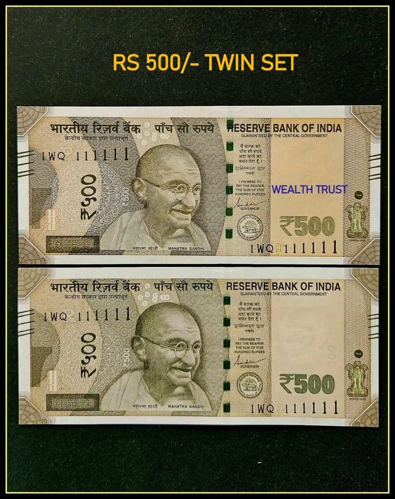 Rs 500 Twin Set Gem Unc Very Unique Bank Note Set Super Solid Number 1WQ 111111