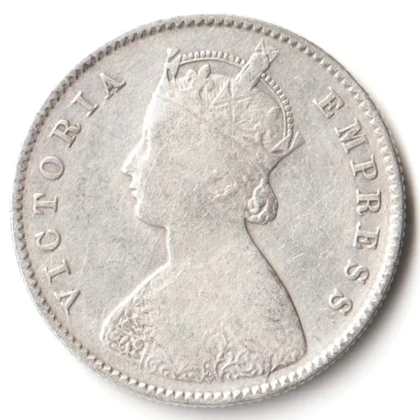 Rare Half Rupee 1888 of Calcutta Mint of Victoria Empress Collectible British India Silver Coin