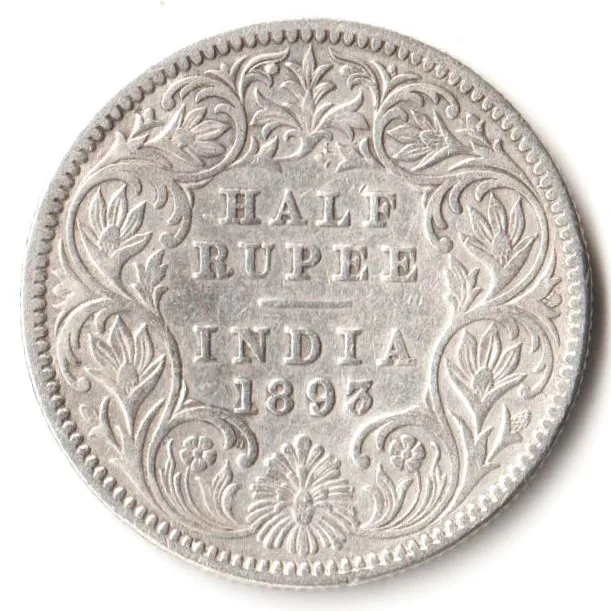 Rare Half Rupee 1893 of Calcutta Mint of Victoria Collectible British India Silver Coin