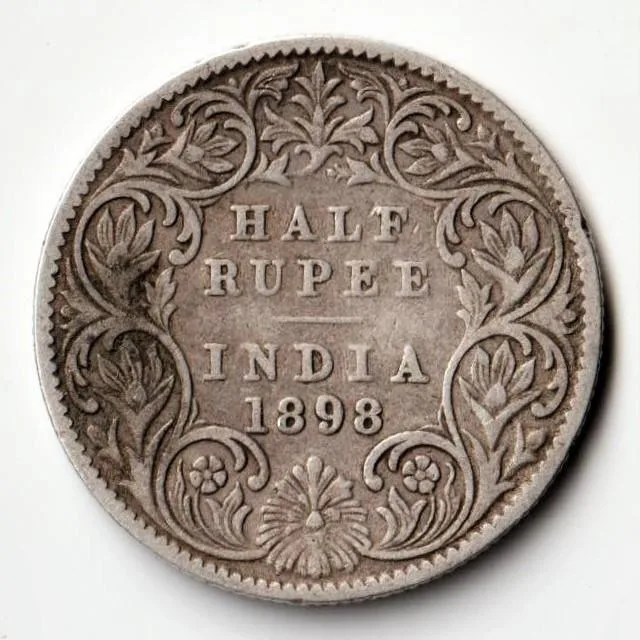 Extremely Rare Half Rupee India 1898 Silver Coin Victoria Empress British India Coinage
