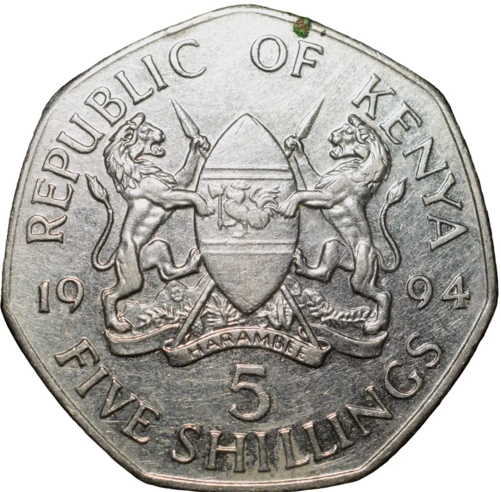 Nickel Plated Steel 5 Shillings of Kenya Country (AD 1994) President Daniel Toroitch Arap Moi