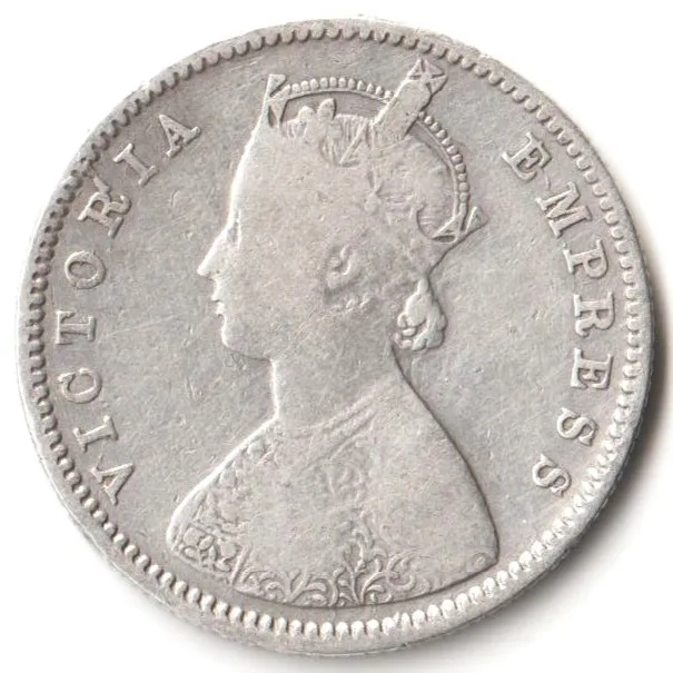 Rare Half Rupee 1888 of Bombay Mint of Victoria Empress Collectible British India Silver Coin