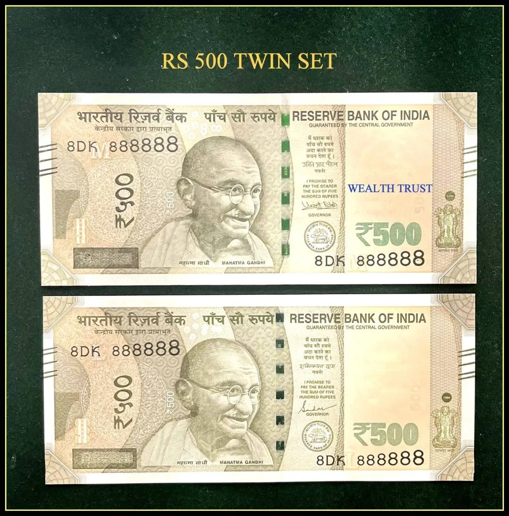 Rs 500 Twin Pair Gem Unc Very Unique Banknote Set Super Solid Number 8DK 888888
