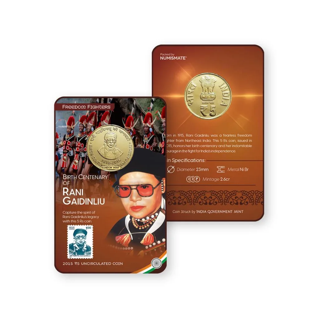 Rs 5 India Government Issue Rani Gaidinliu Single Coin Blister Pack