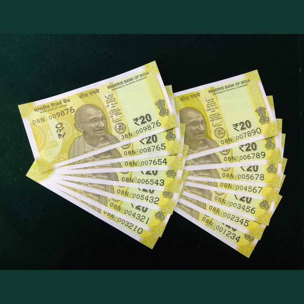 Rs 20 India Banknote Fancy Set 001234 to 003210 GEM UNC Unique Latest Issue