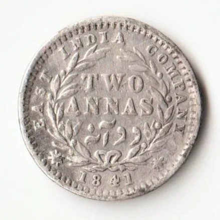 Two Anna 1841 Silver Coin Of Victoria Queen of East India Company British India Coinage
