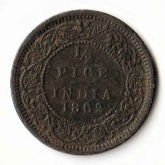 Rare 1/2 Pice 1862 Copper Coin of Victoria Empress Standard Circulation Coin of British India