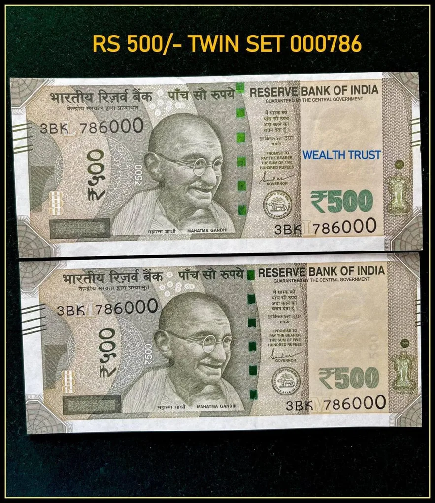 Rs 500 Twin Set Gem Unc Very Unique Bank Note Set Solid Holy Number 3BK 786000