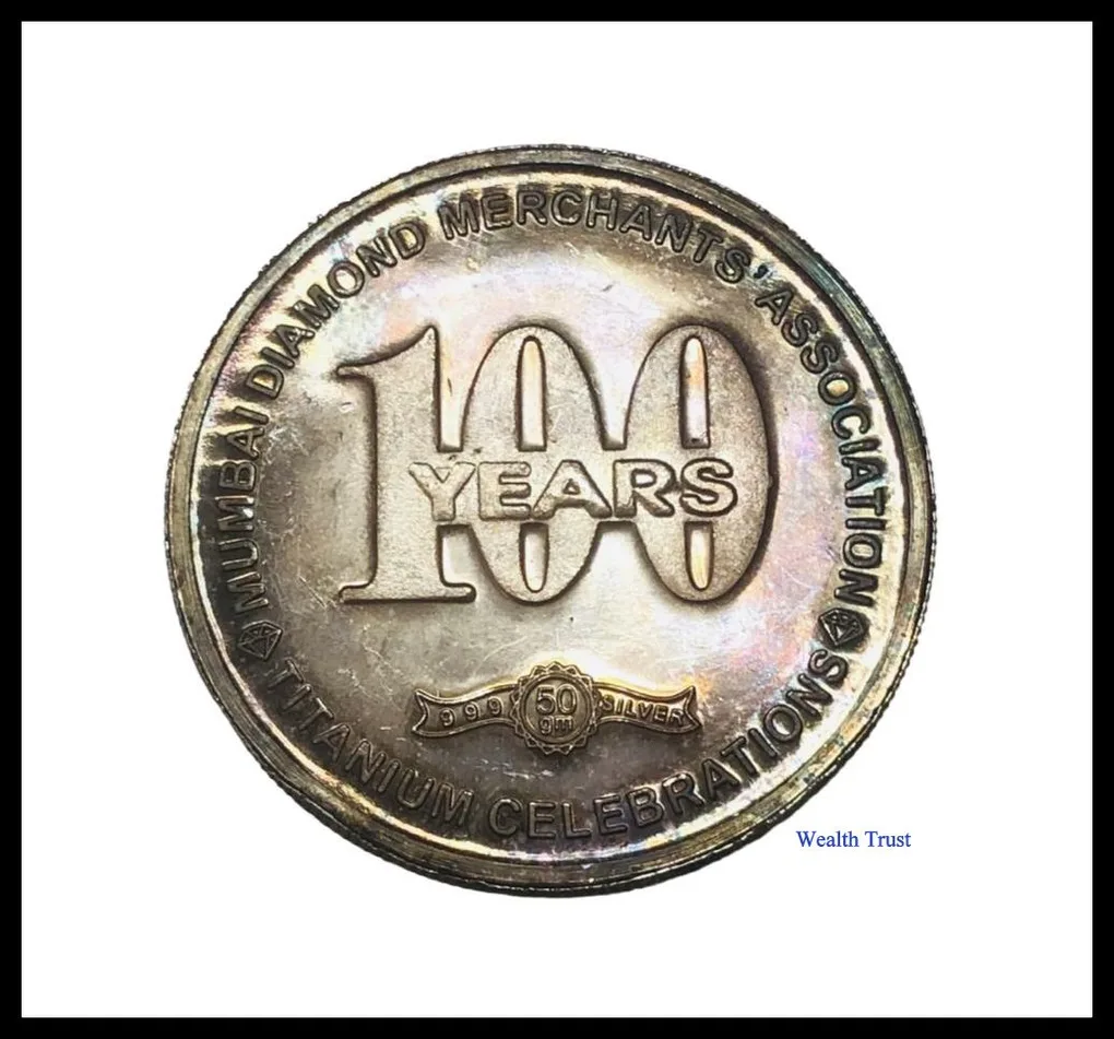Mumbai Diamond Merchant Association 100 Years Completion Token 50gm 999 Pure Silver