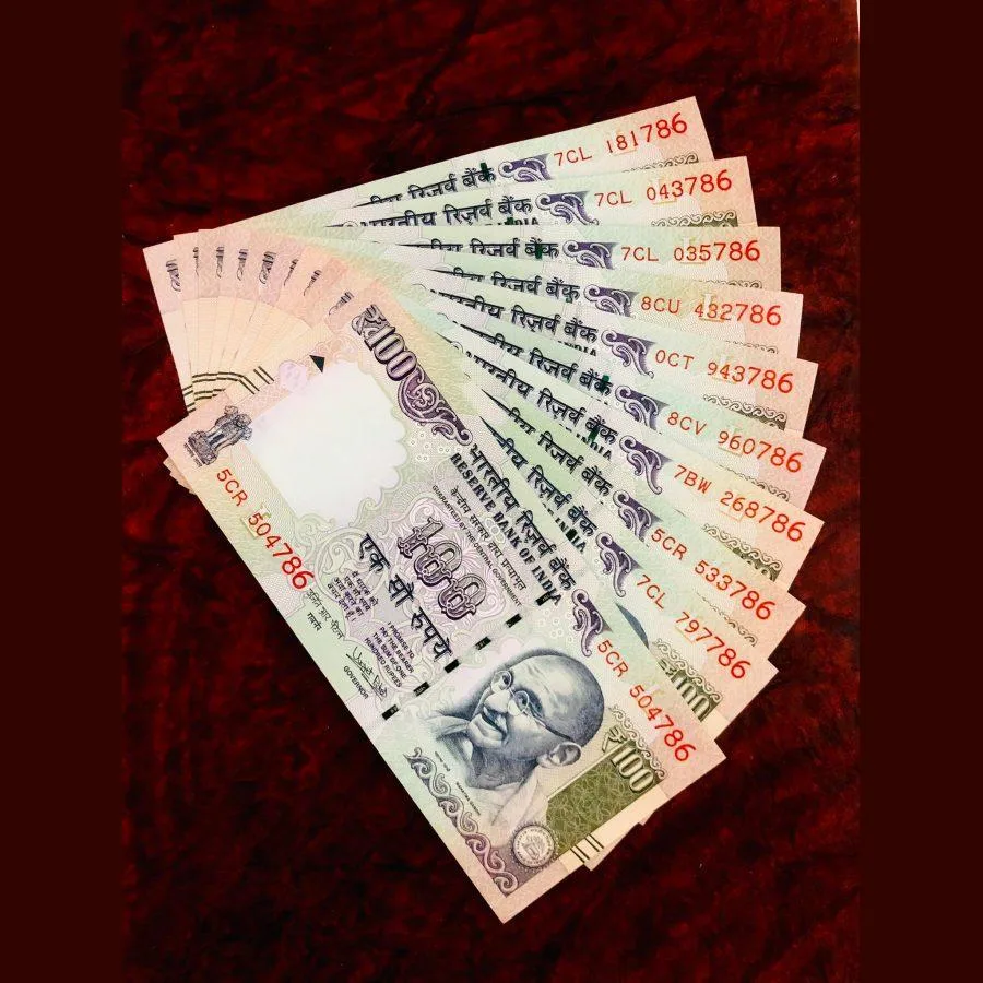 Rs 100 India Banknote Telescope Issue Ending 786 Set of 10 Notes Mix Numbers Unique and Rare