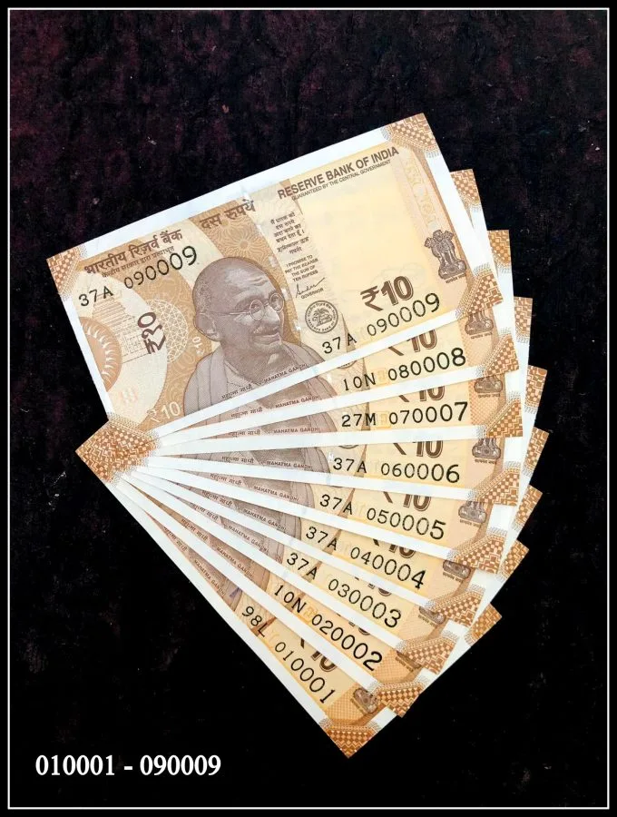 Rs 20 India Banknote Semi Solid Set 010001 to 090009 Gem Unc Unique and Rare