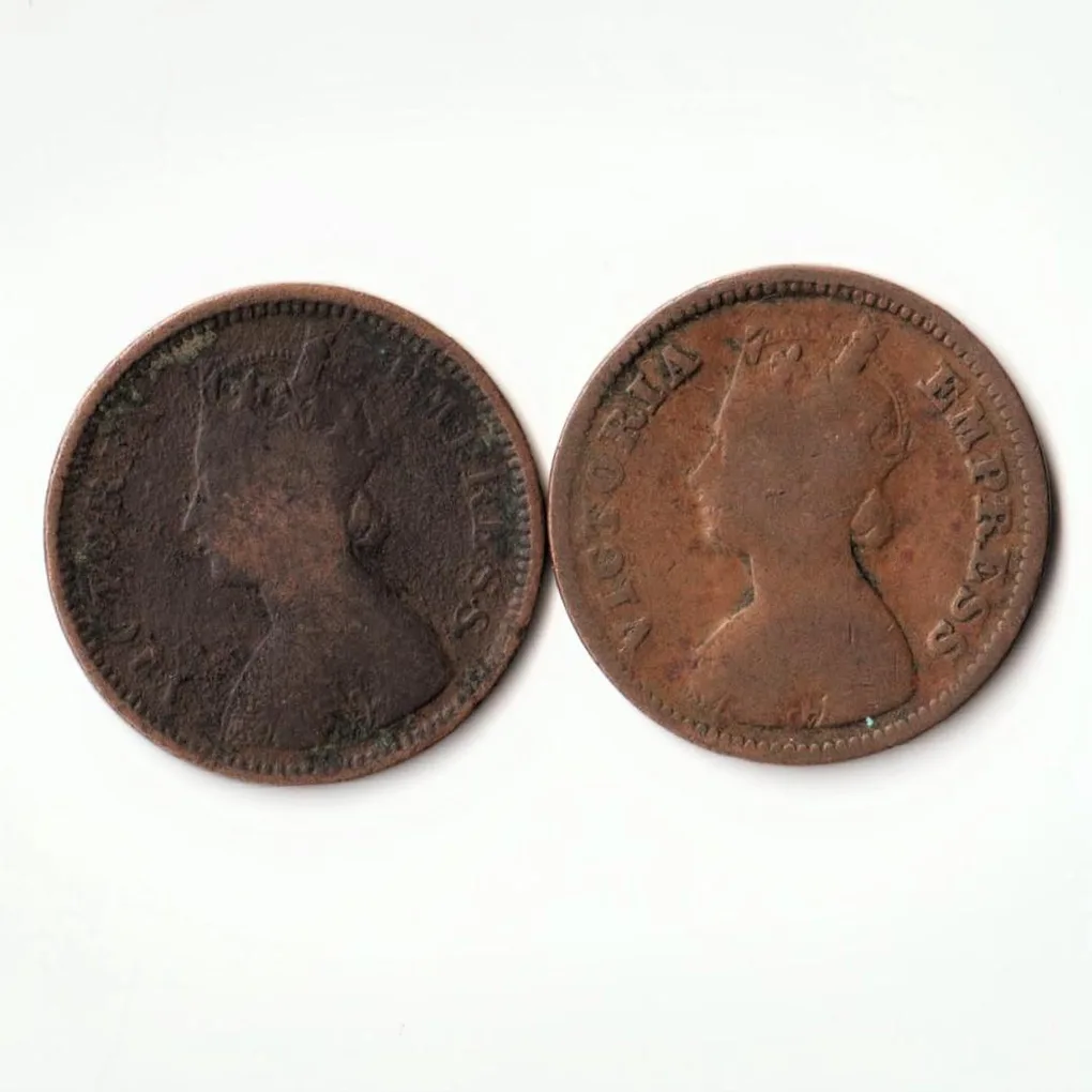 Rare Combo Set of 1/2 Pice 1894 and 1896 Copper Coin of Vicotira Empress Standard Circulation Coin of British India