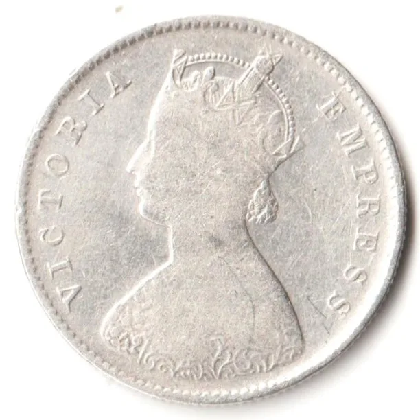 Rare Half Rupee 1892 of Calcutta Mint of Victoria Empress Collectible British India Silver Coin