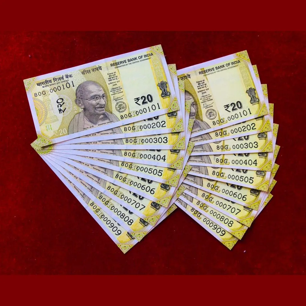 Rs 20 India Banknote Twin New Issue Jodi Set Same Number 000101 to 000909 Gem Unc