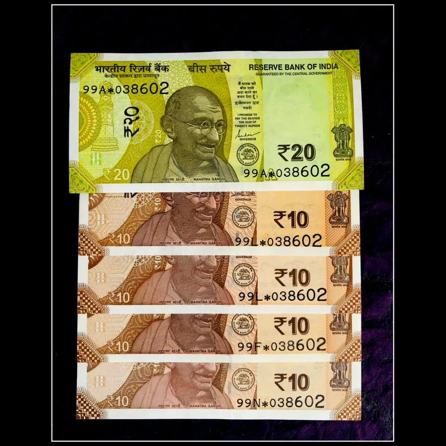 Rs 10 and 20 Star Issue Penta Pair Banknote Set 5 Penta Numbers Exact Same One of a Kind Rarest