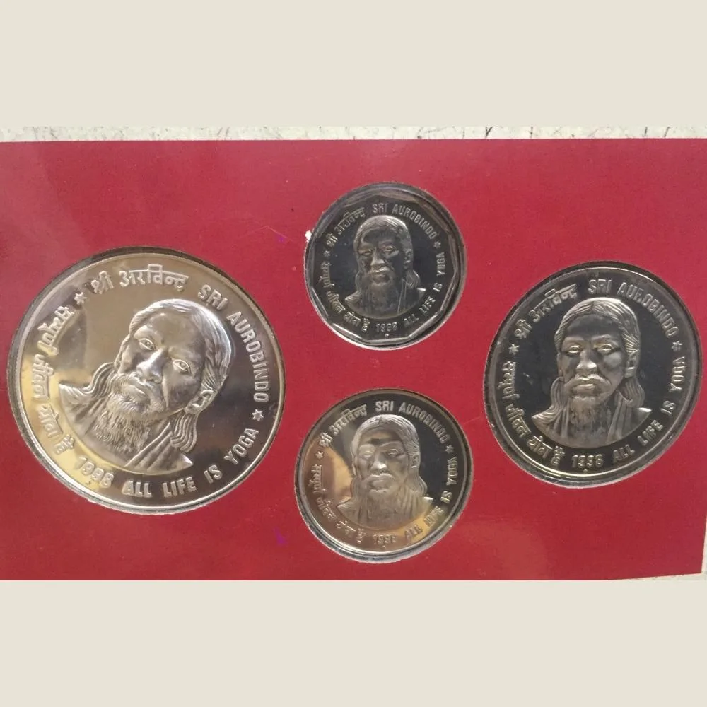 Sri Aurobindo Unc Set 4 coin set Mumbai mint Rare set