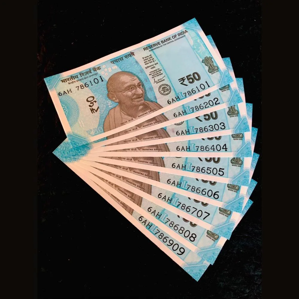 Rs 50 Issue India Banknote Fancy Set 786101 TO 786909 Gem Unc Unique Set