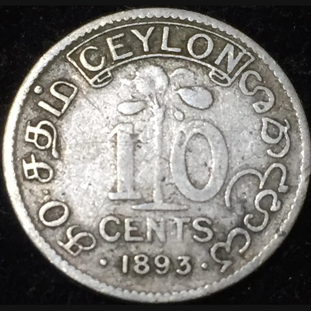 1893 Sri Lanka 10 Cents - Victoria Silver Rare Lowest Price Coin #V193
