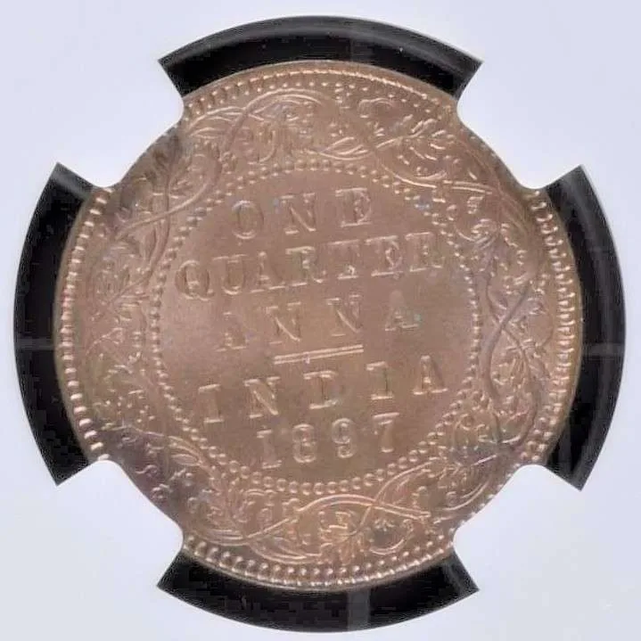 1897 Victoria 1/4 Ruppes British india coin with NGC Grading MS 64 Rare coin