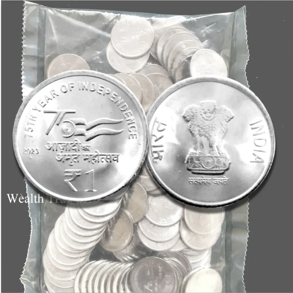 Latest New 1 Re 2025 Mumbai Mint 100 Coin Seal Pouch Famous Akam Series 75 Year of Independence