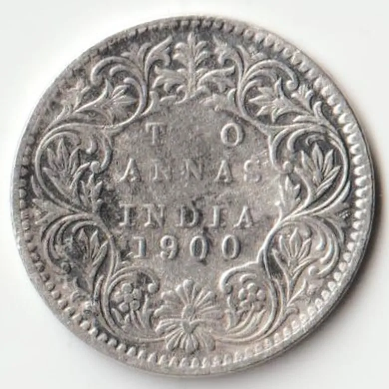 Rare Two Anna 1900 Victoria Empress of British India Small Silver Beautiful Extremely Fine Grade Coin