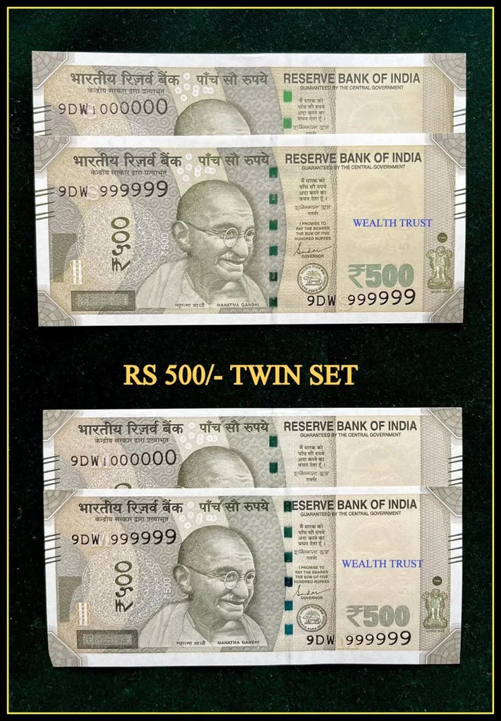 Rs 500 Twin Pair Gem Unc Very Unique Banknote Set Solid Number 9DW 999999 & 1 Million