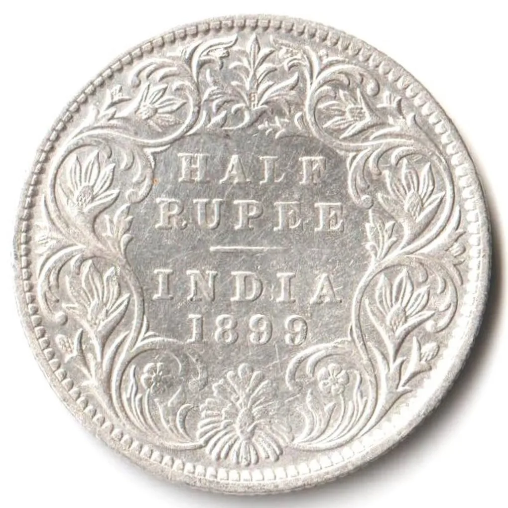 Half Rupee 1899 Bombay Mint of Victoria Empress Scare Collectible British India Silver Coin