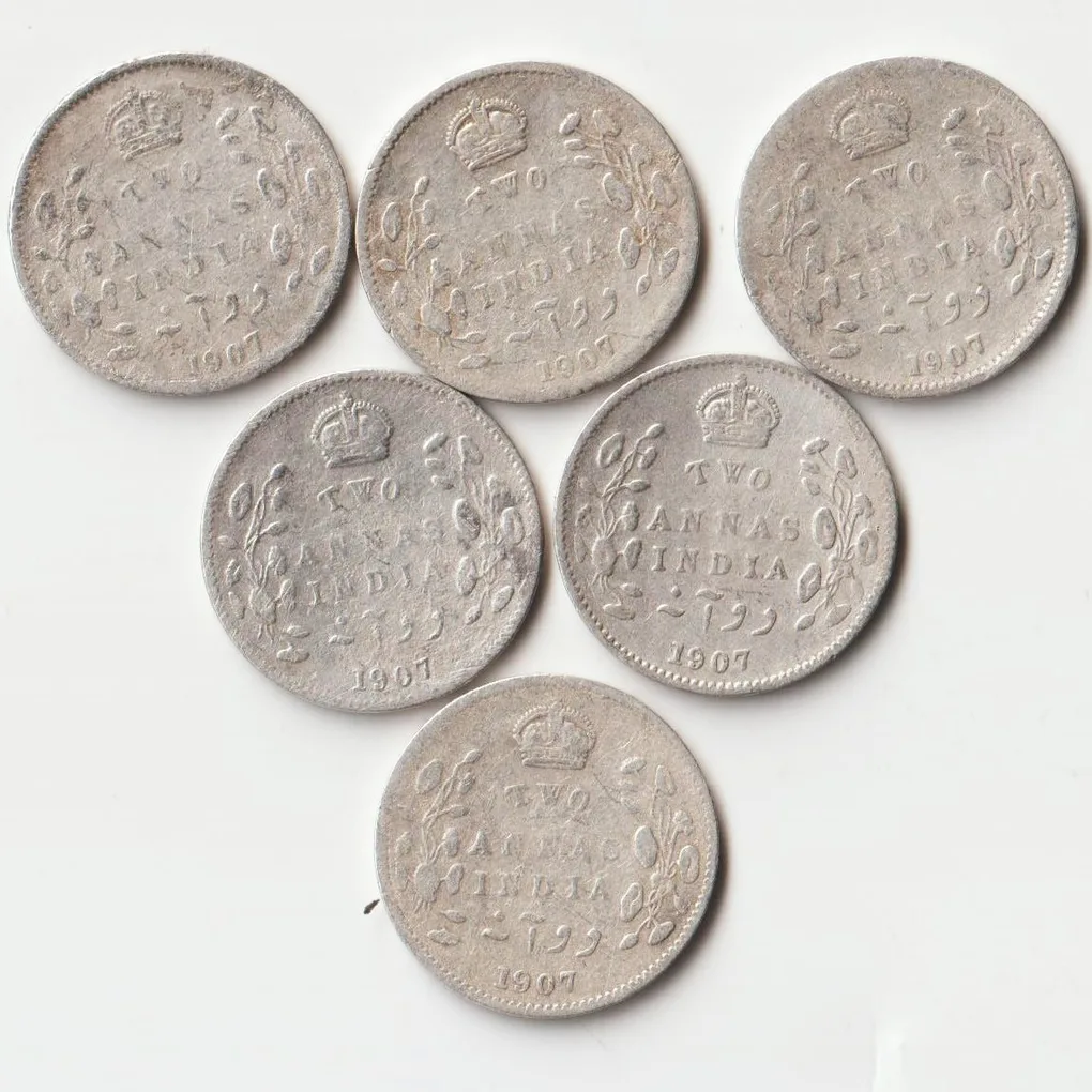 Two Anna 1907 Silver Coin of King Edward VII B ritish India Coinage Randomly Single Coin Given From Set