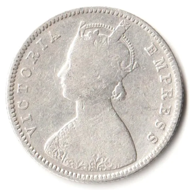 Rare Half Rupee 1892 of Bombay Mint of Victoria Empress Collectible British India Silver Coin