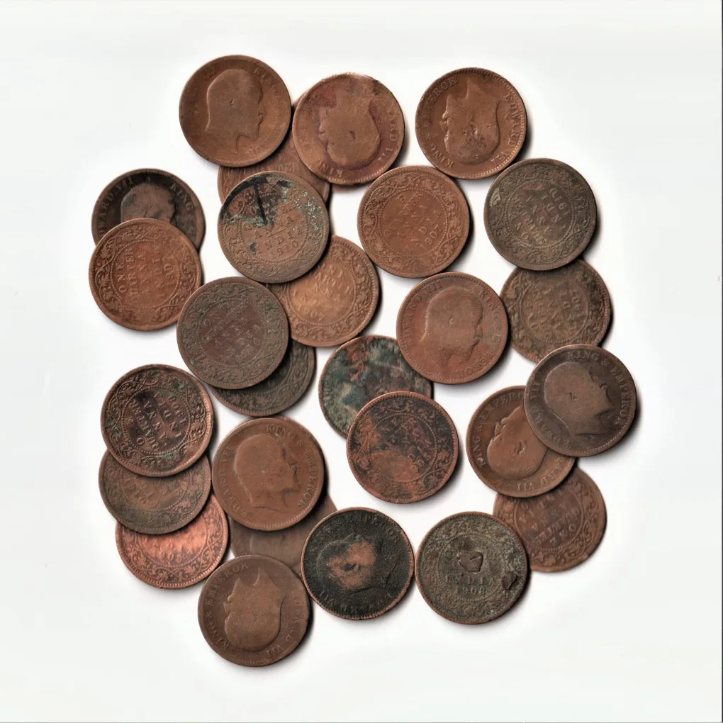 30 Coin Set Of One Quarter Anna 1910 Edward VII Bronze Coin of British India Coinage