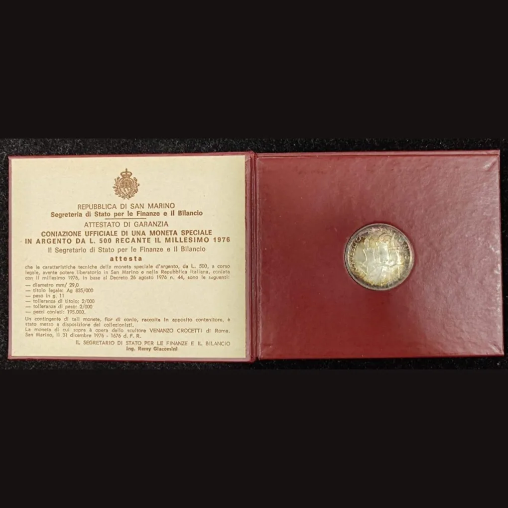 San Marino 500 Lira Silver Coin mint pack Foldar gem unc condition with Foldar