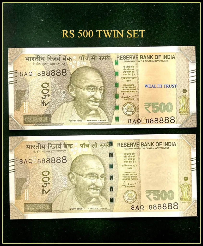 Rs 500 Twin Pair Gem Unc Very Unique Banknote Set Super Solid Number 8AQ 888888