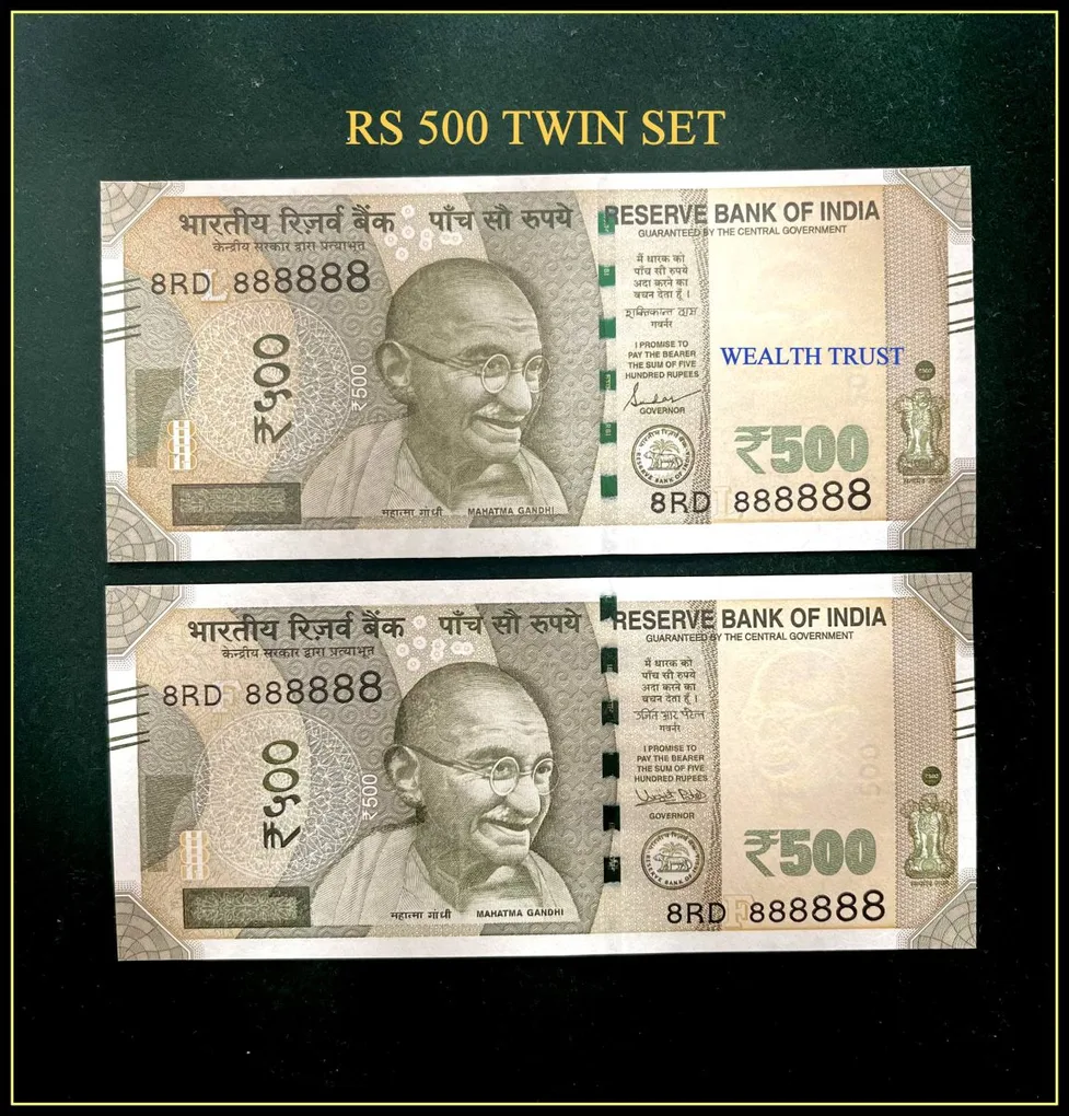 Rs 500 Twin Pair Gem Unc Very Unique Banknote Set Super Solid Number 8RD 888888