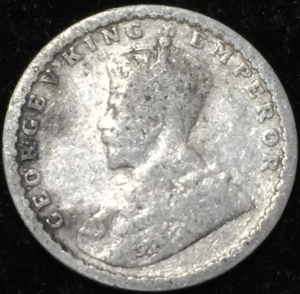 1912 India - British 2 Annas - George V Type II Silver Rare Lowest Price Coin #V176