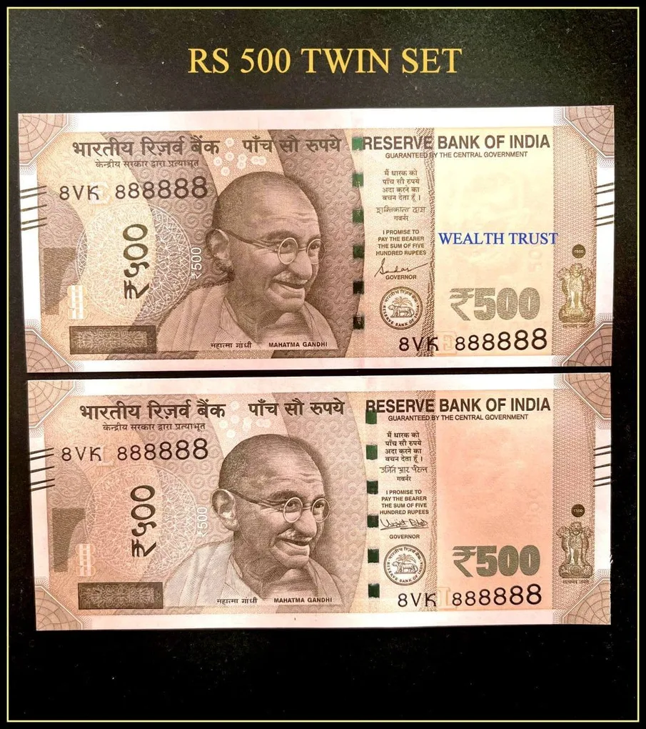 Rs 500 Twin Pair Gem Unc Very Unique Banknote Set Super Solid Number 8VK 888888