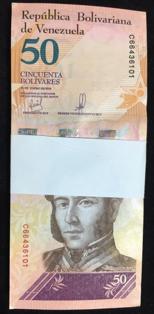 Venezuela 50 Bolivars (100 Note) Serial Packet