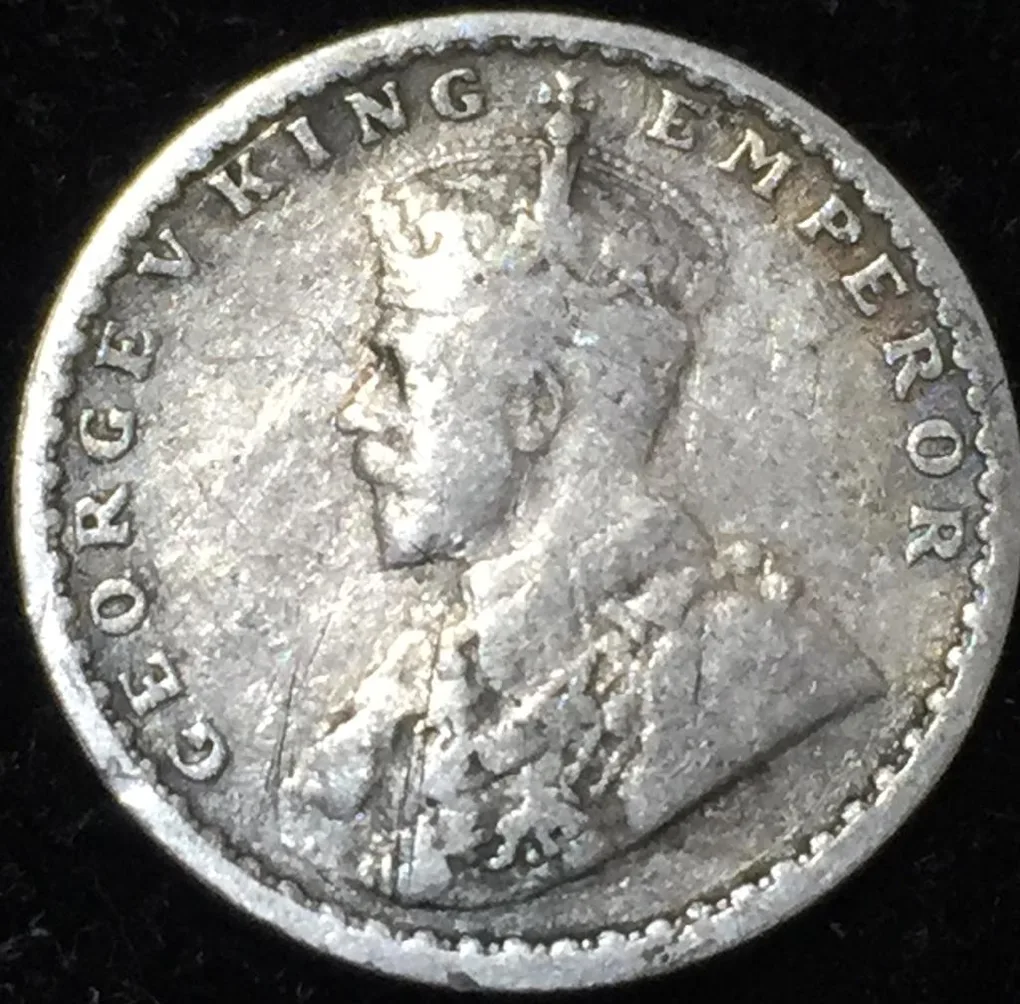 1917 India - British 2 Annas - George V Type II Silver Rare Lowest Price Coin #V177