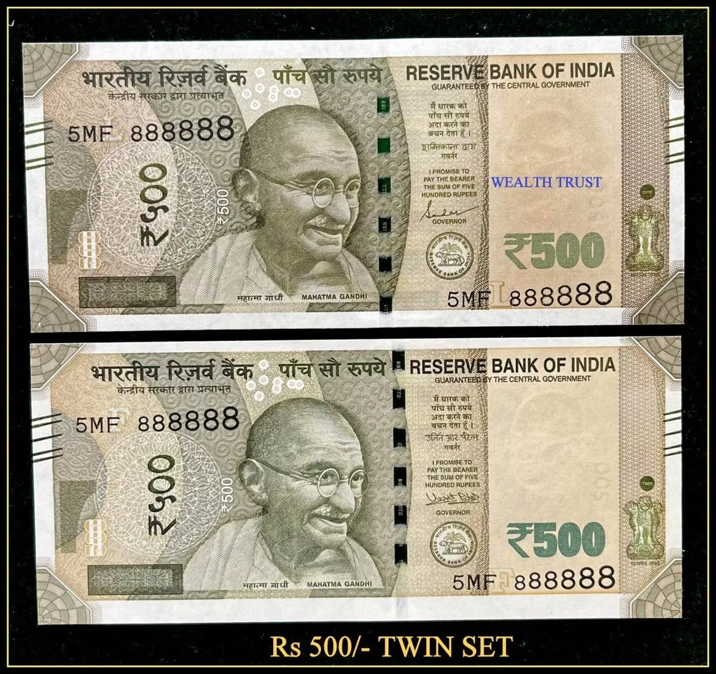 Rs 500 Twin Pair Gem Unc Very Unique Banknote Set Solid Number 5MF 888888