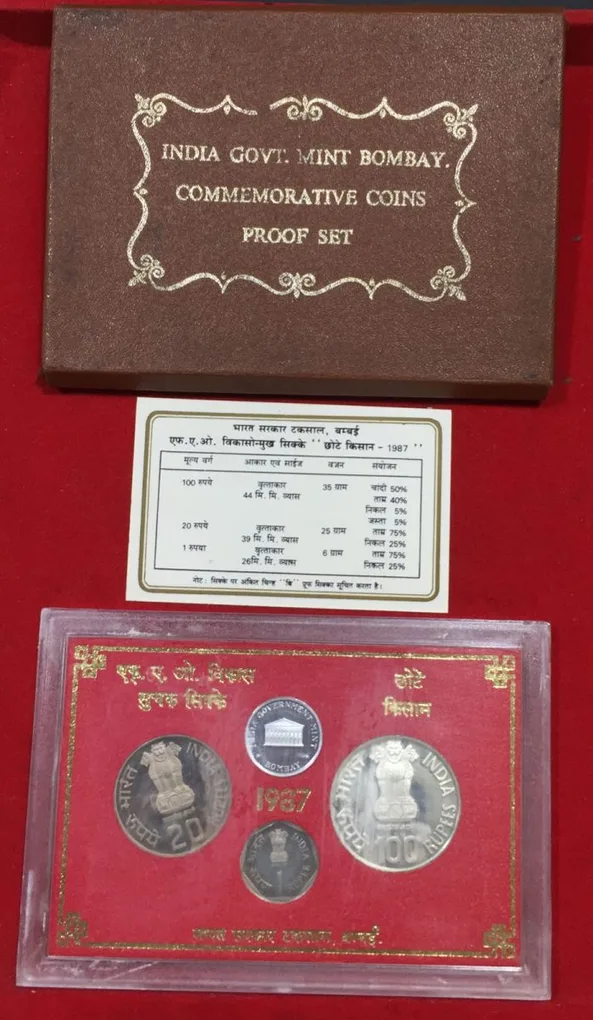 1987 " Small Farmers" Proof Rare 3 Coin Set with Cover and Certificate