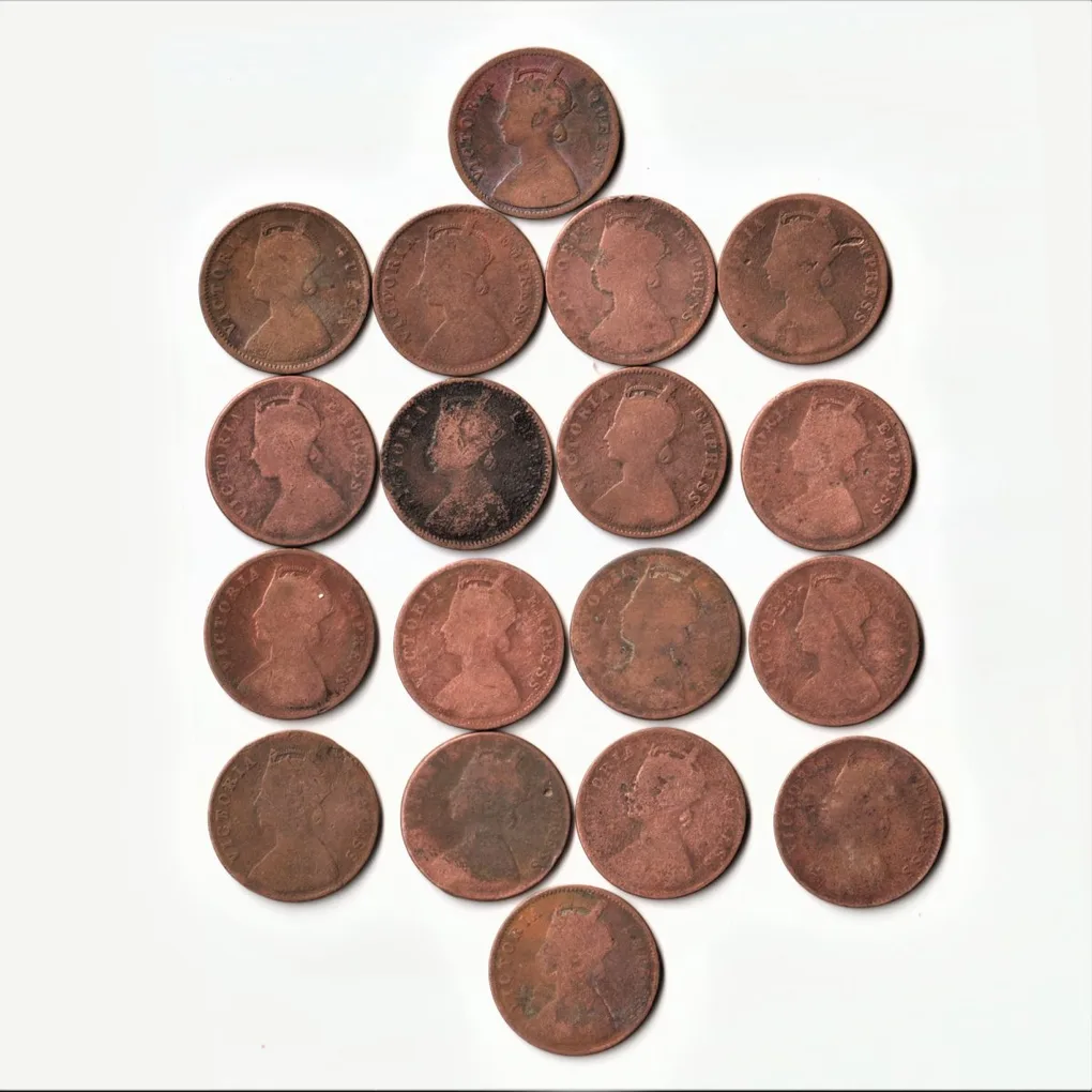 18 Different One Quarter Anna 1862 to1905 Copper Coin Set Of Empress Victoria British India Coinage