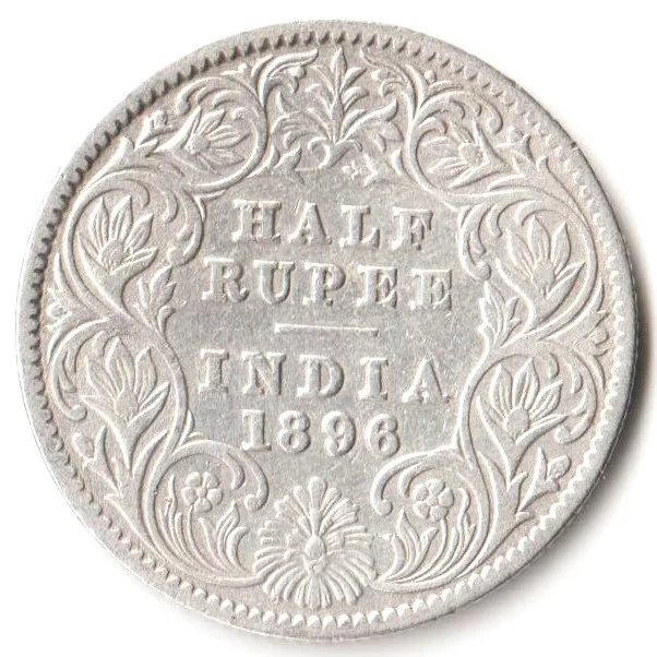 Rare Half Rupee 1896 of Calcutta Mint of Victoria Empress Collectible British India Silver Coin