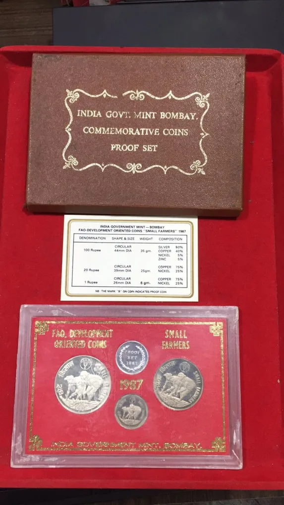 1987 " Small Farmers" Proof Rare 3 Coin Set with Cover and Certificate