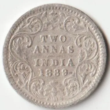 Rare Two Annas 1889 Silver Coin of Victoria Empress British India Coinage