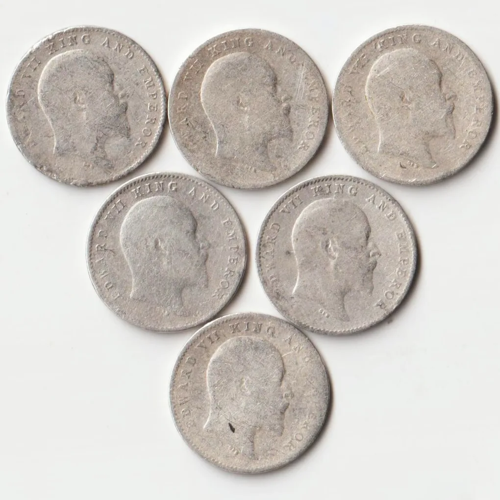 Two Anna 1907 Silver Coin of King Edward VII B ritish India Coinage Randomly Single Coin Given From Set