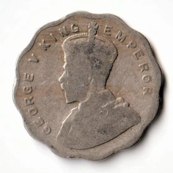 Rare One Anna 1934 Copper-Nickel Coin of Calcutta Mint King George V British India Coinage