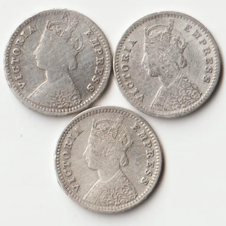 Rare Two Annas 1891 Silver Coin of Victoria Empress British India Coinage Randomly Single Coin Given from a Set