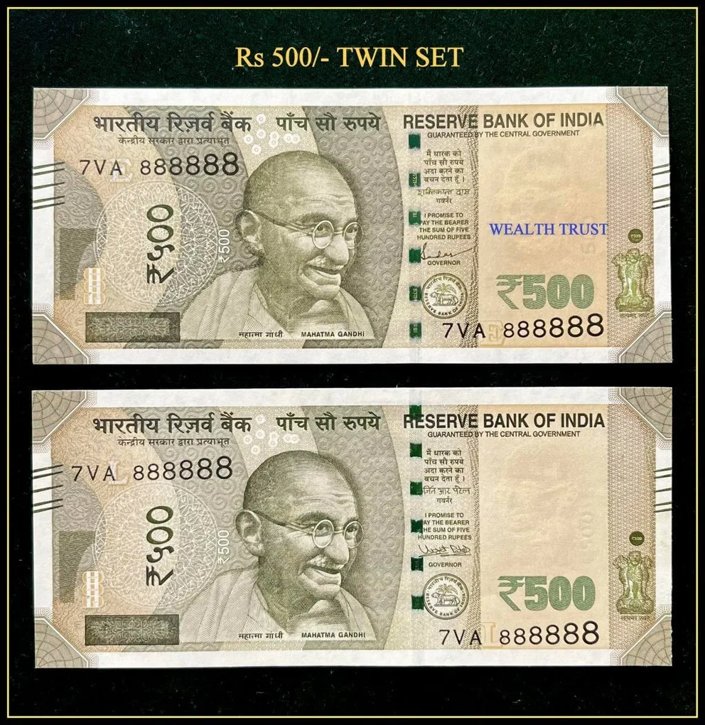 Rs 500 Twin Pair Gem Unc Very Unique Banknote Set Solid Number 7VA 888888