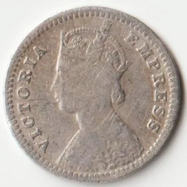 Rare Two Annas 1889 Silver Coin of Victoria Empress British India Coinage